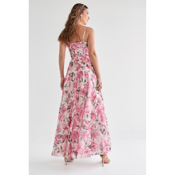 NEW Francesca's Lana Pink Floral Corset Maxi Dress Women's L Formal Prom Party - Picture 2 of 10